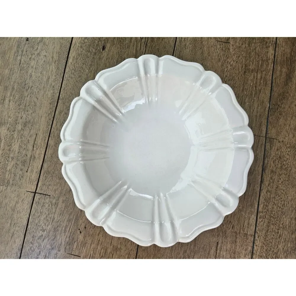 Vintage White Ornate Serving Bowl 10x3 Nice Condition Calif USA H18 1.5# #60